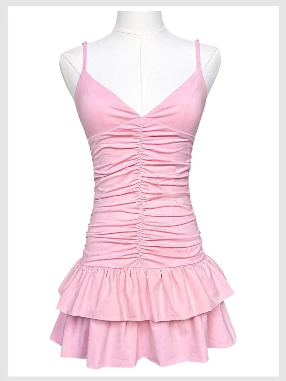 Edikted Carinne Ruched Bodycon Mini Dress Pink S